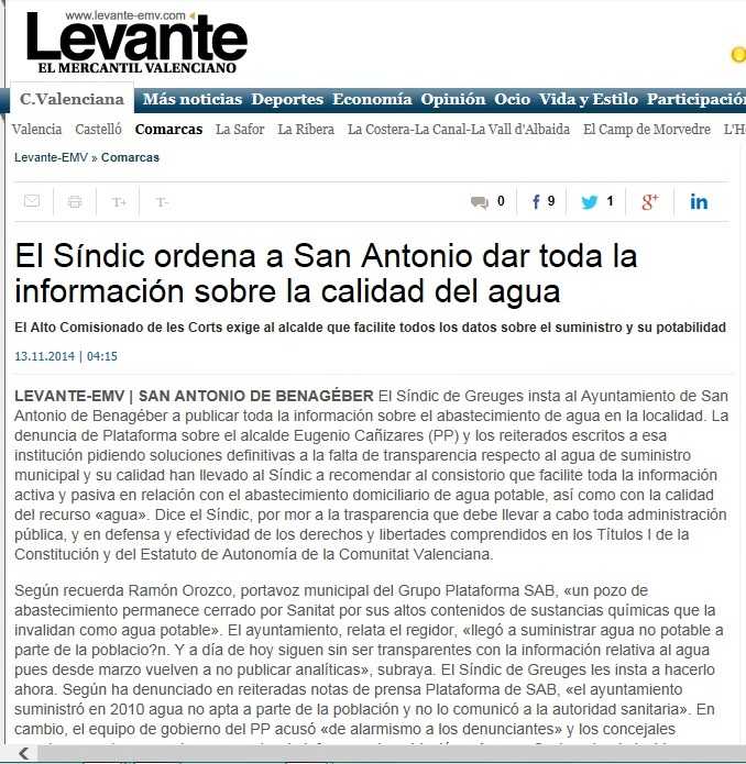 Levante-emv Sindic ordena info agua a ayto SAB 13 noviembre 2014